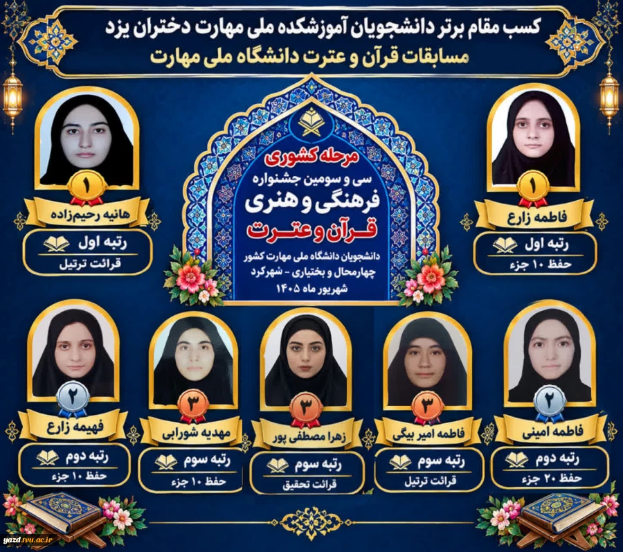 درخشش خیره‌کننده دانشجویان دختر آموزشکده ملی مهارت یزد در عرصه قرآن کریم 2